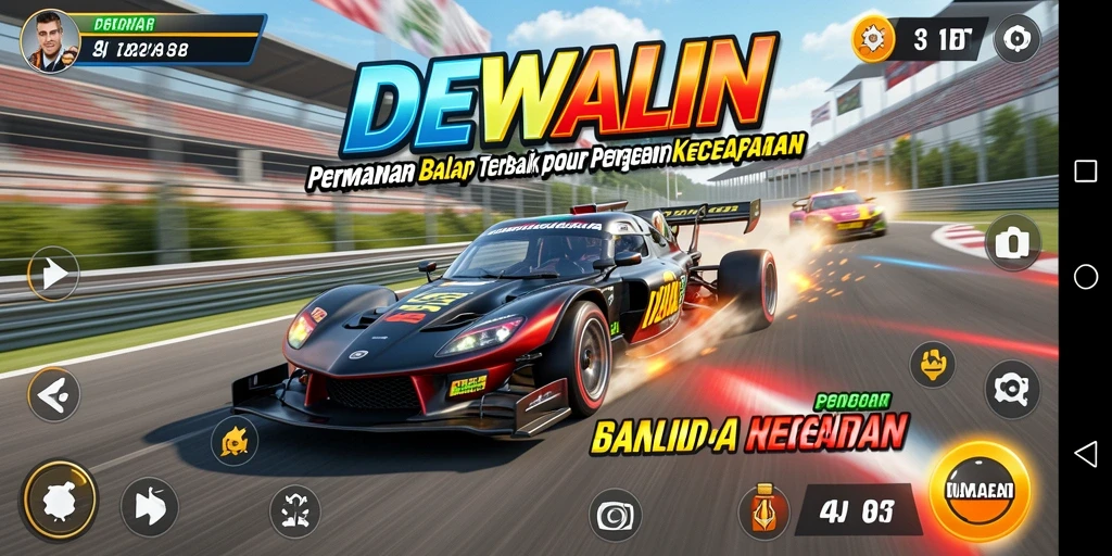 Tampilan gameplay menyenangkan dari DEWALIN saat balapan seru.