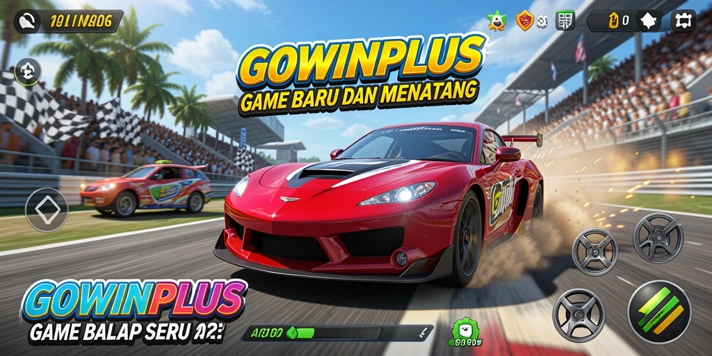 Gameplay seru GOWINPLUS dengan mobil balap mendebarkan.