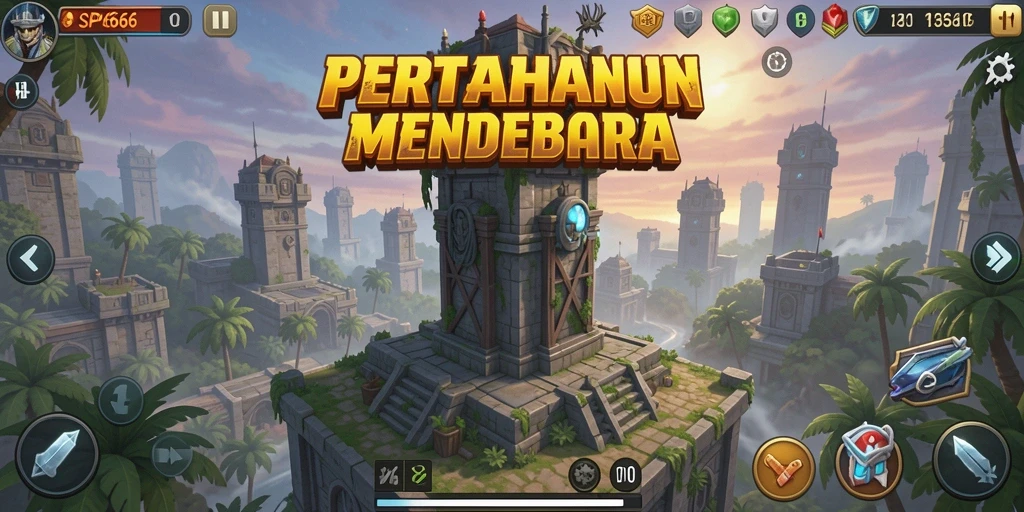 Tangkapan layar dari gameplay menegangkan SP666 Tower Defense.