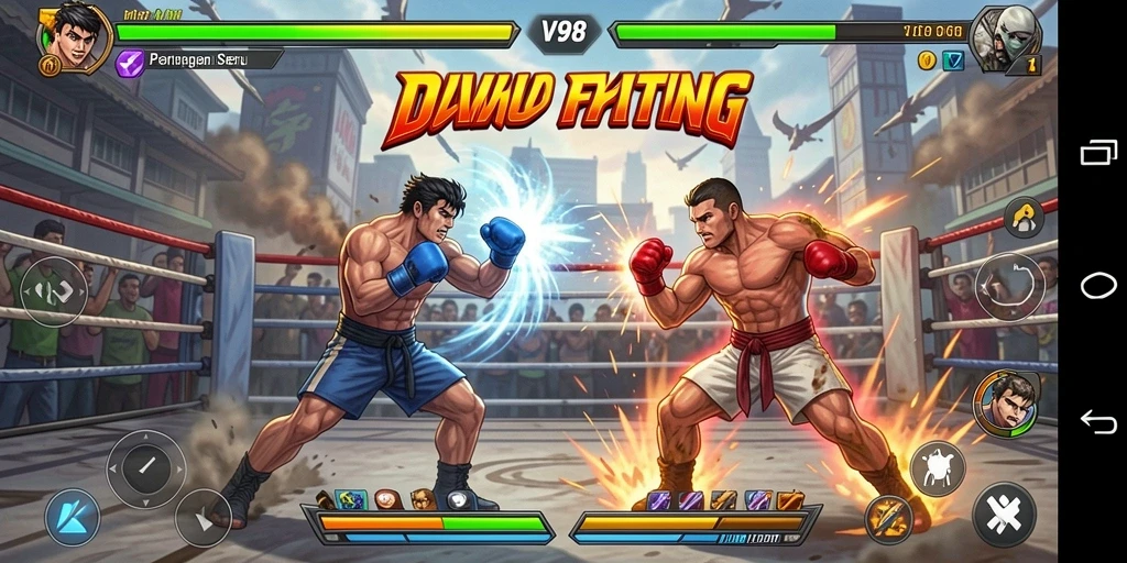 Tampilan gameplay V98 yang mendebarkan dalam pertarungan Fighting.
