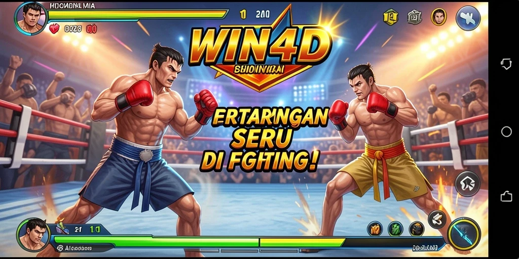Tangkapan layar menunjukkan pertarungan mendebarkan dalam WIN4D dengan efek visual yang mengesankan.